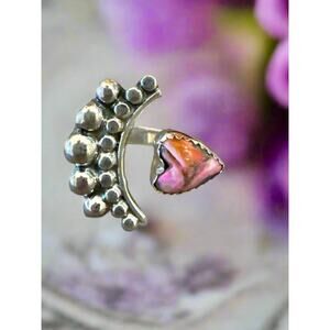 WOW!! Unique Floating Heart Pink Spiny Oyster Bypass Ring Size 7.5-10